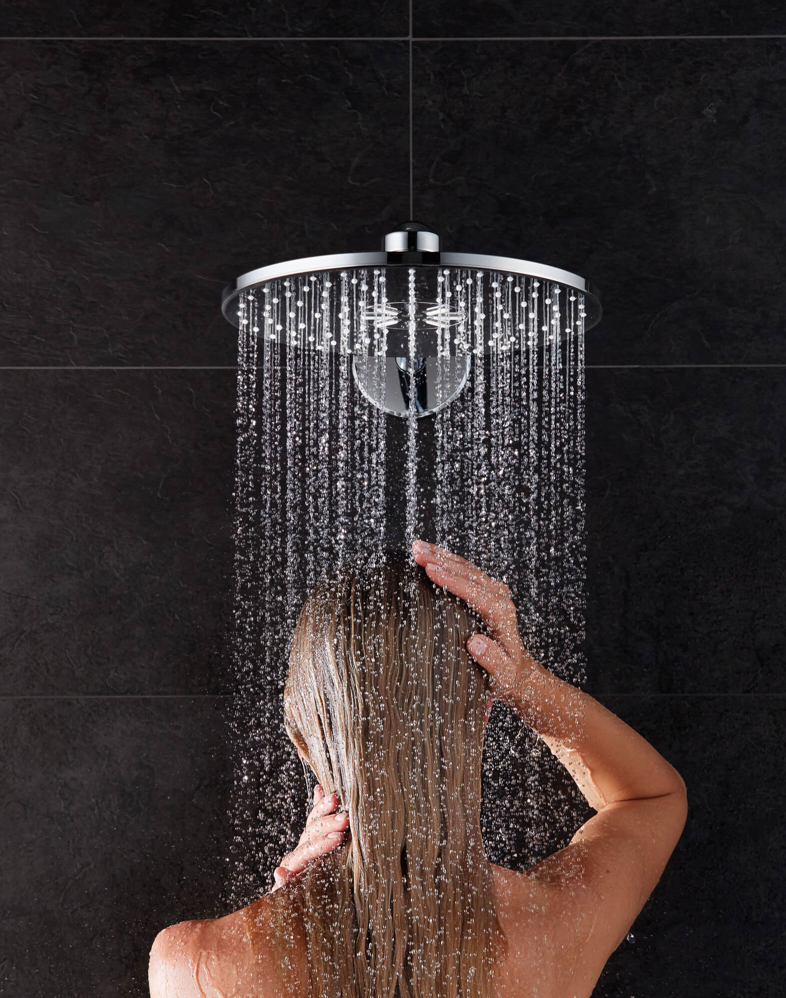 Rain Shower Head in Use